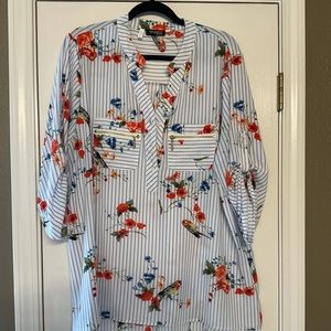 Pin Stripped & Floral Blouse